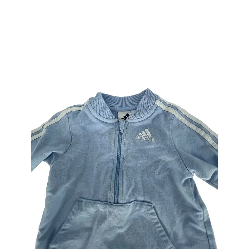 Adidas Baby Boys Light Blue Zip-Up One Piece Outfit Size 9 Months